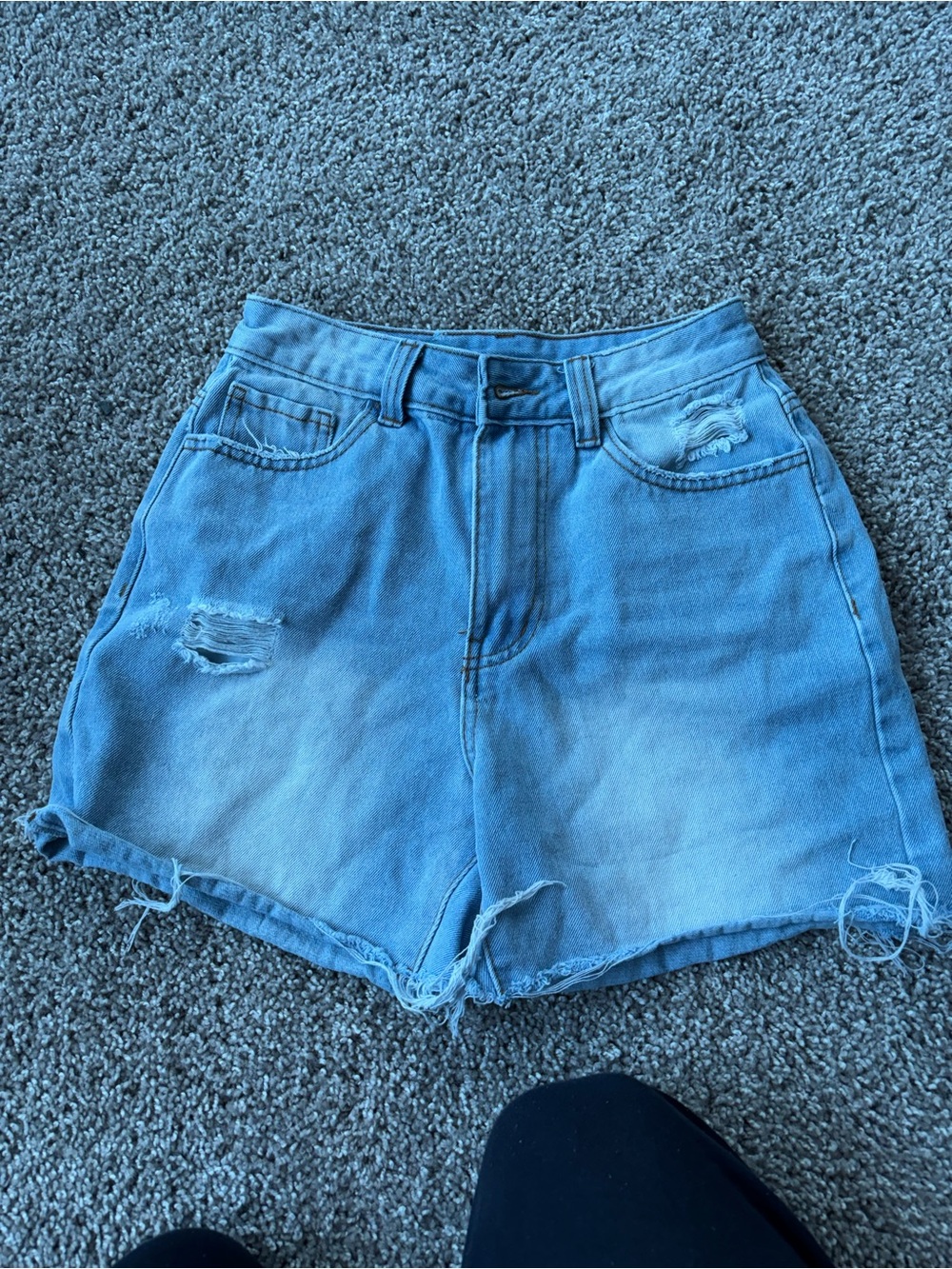 SHEIN Light Blue High-Rise Distressed Denim Shorts